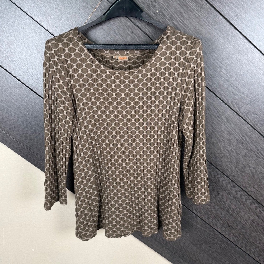 Tianello Women's Large Army Green Honeycomb Textured Tunic Top Boho Artsy